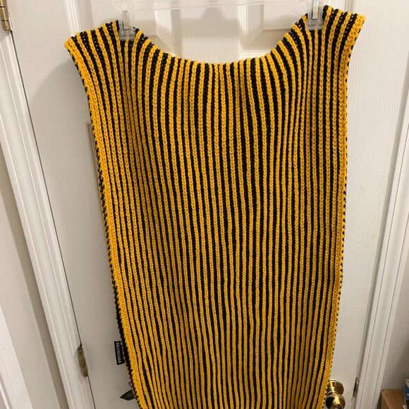 BALENCIAGA WOMEN'S OVERSIZED SHREDDED KNIT YELLOW/BLACK RIBBED WOOL SCARF . - Picture 1 of 13